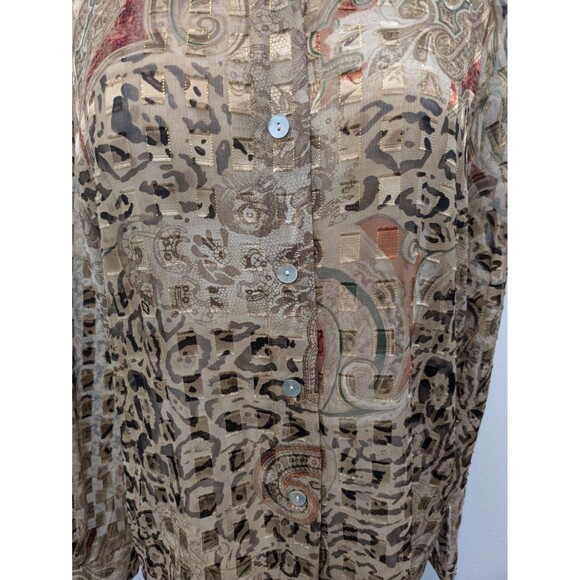Vintage Graff Sheer Animal Print Gold Thread Square Blouse Top sz M Retro Boho - Picture 7 of 11